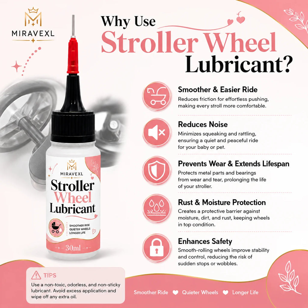 MIRAVEXL Stroller Wheel Lubricant 30ml for Smooth Quiet Ride, Baby & Pet Strollers, ReducesFriction, Extends Wheel Life Oasis Select
