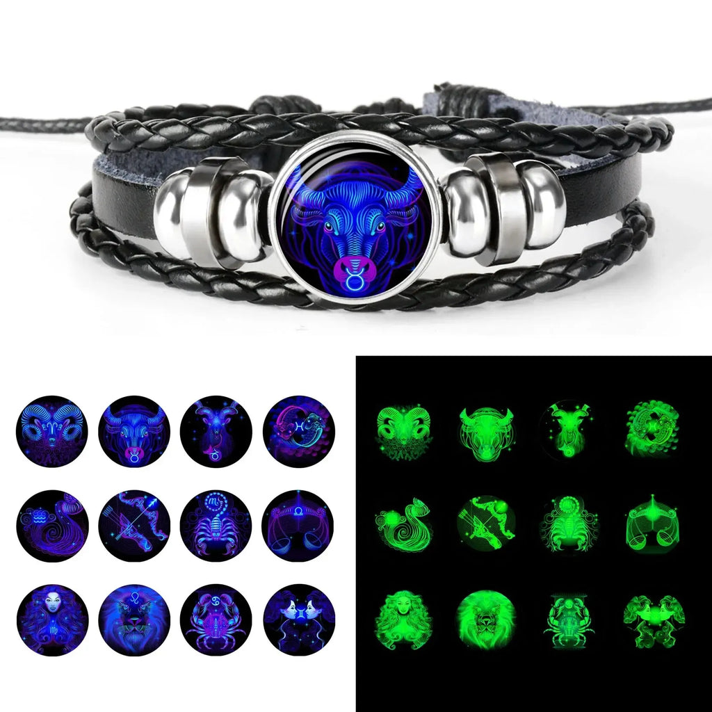 Zodiac Constellation Braided Leather Bracelet | Glass Dome Charm Charm Bracelet Oasis Select