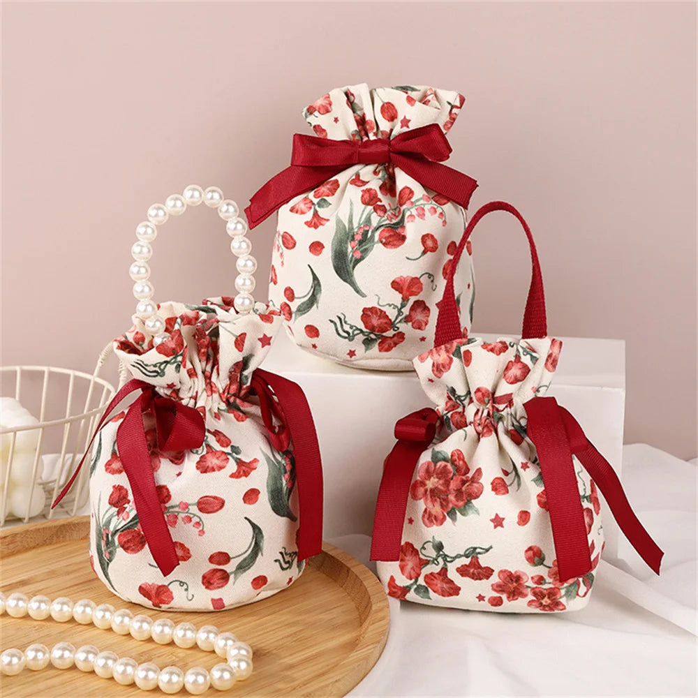 New Wedding Candy Bag Portable Canvas Gift Bag Party Wedding Goodie Packing Box Simple Red Green Handheld Gift Storage Bags Oasis Select