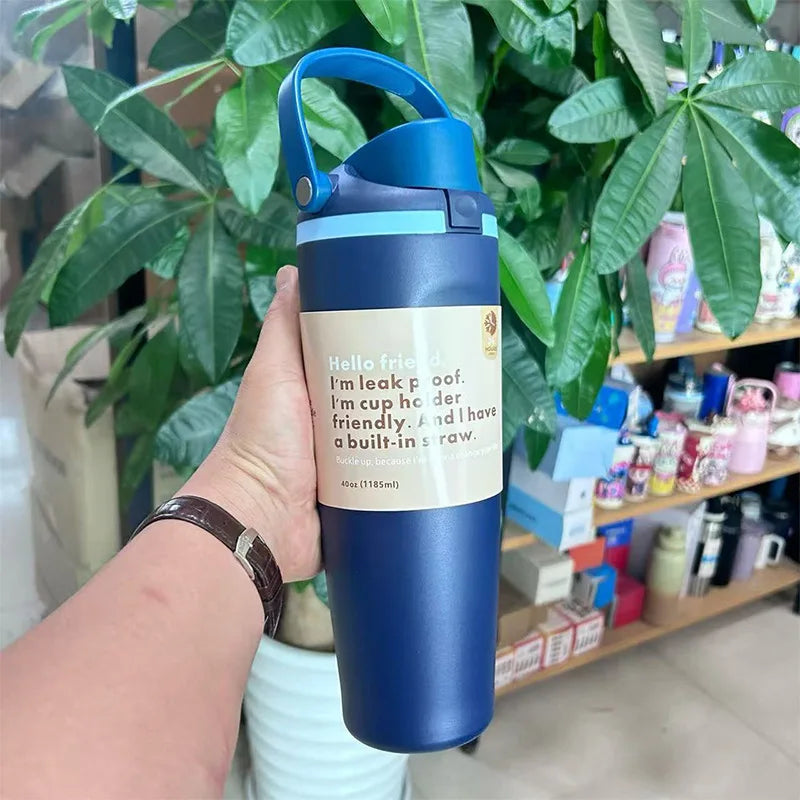 30oz Insulated Stainless Steel Water Bottle Dual Sip Straw & Direct Spout Leak Proof with Handle Car Cup Holder Friendly Sports Oasis Select Blue 30oz 960ml