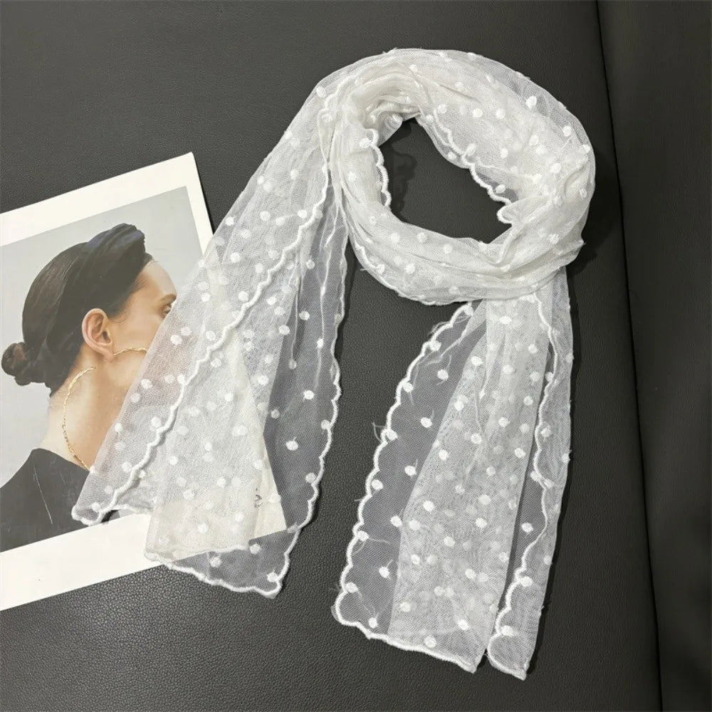 Retro Embroidered Flower Lace Scarf Breathable Mesh Long Sunscreen Shawl Lightweight Female Headscarf Spring Oasis Select Style 4