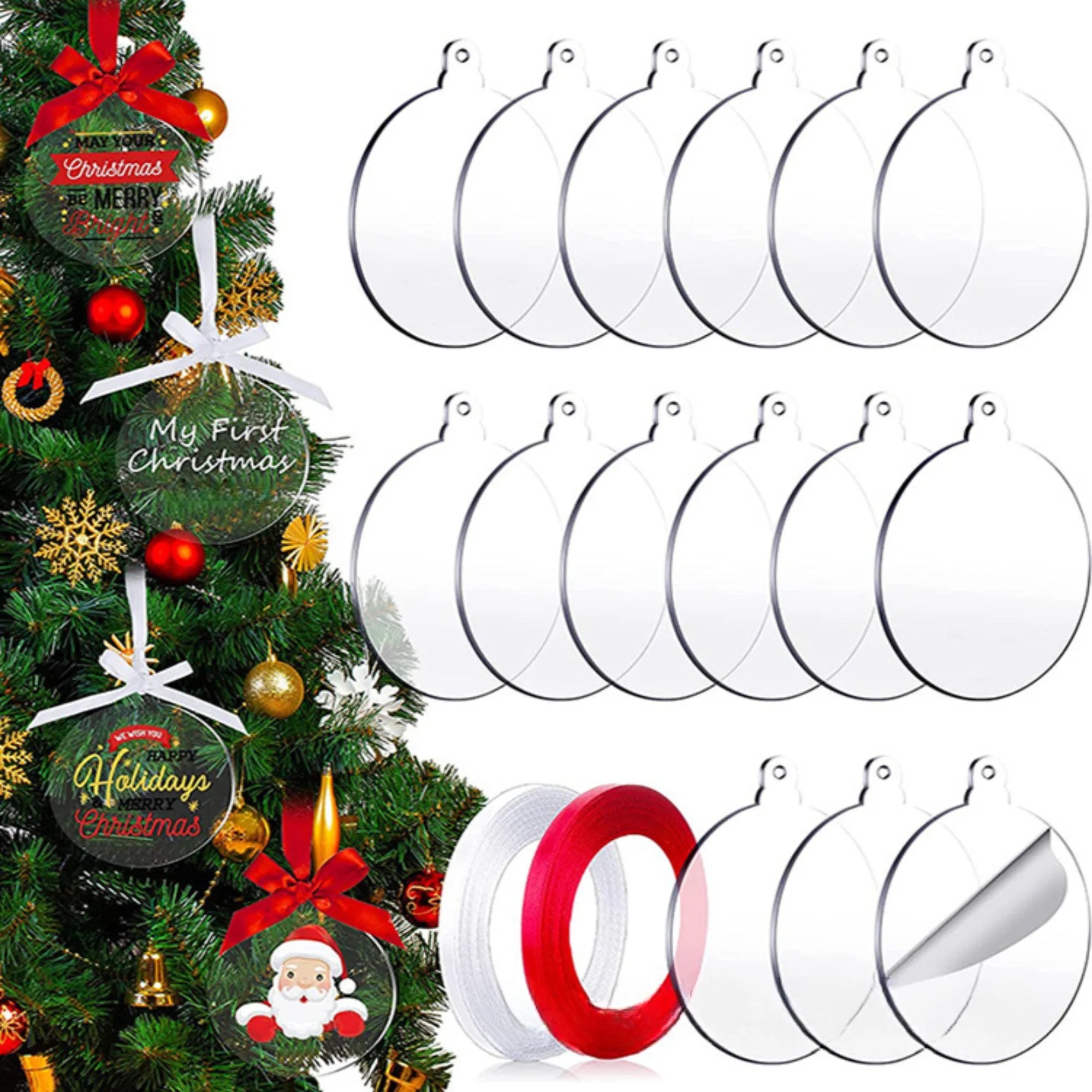 20/10/5pcs Acrylic Discs Christmas Tree Hanging Ornament DIY Blank Circle Xmas New Year Decor for Home Clear Bauble Ball Crafts Oasis Select