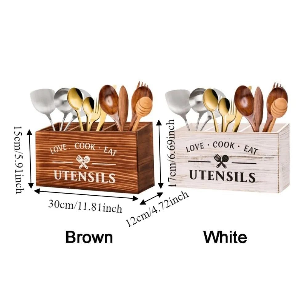 Wooden Utensil Holder – 3-Compartment Cutlery Organizer