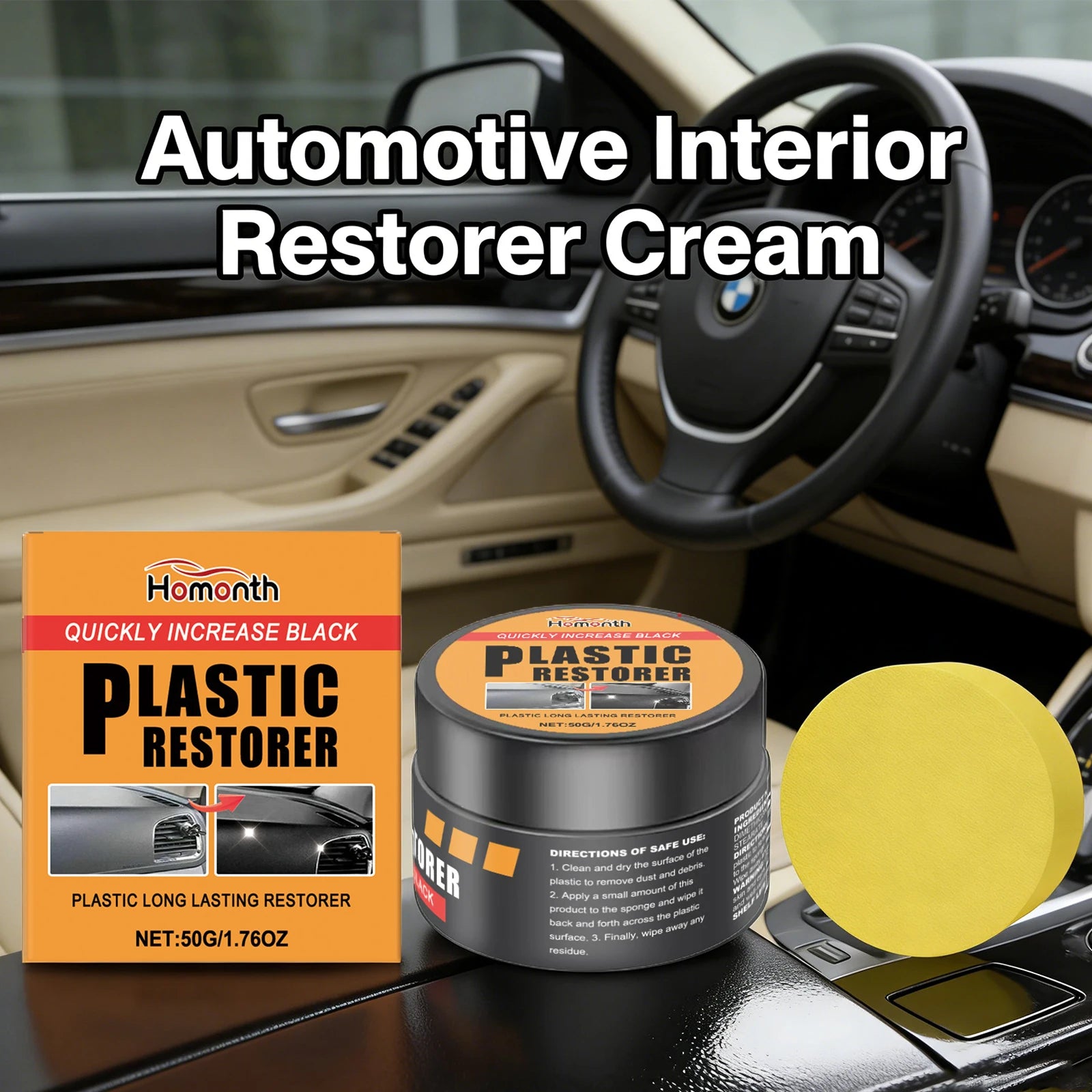 Automotive Interior Restorer Cream with Sponge Car Maintenance Cream UV Protection Repel Dust Stains Waterproof Repair Car Care Oasis Select