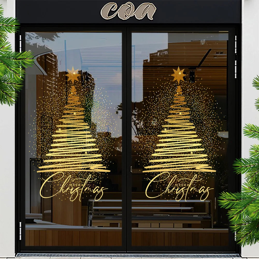 Golden Christmas Tree, Glass Stickers, Window Decorations and Electrostatic Stickers for New Year's Day and Christmas 2026 Oasis Select