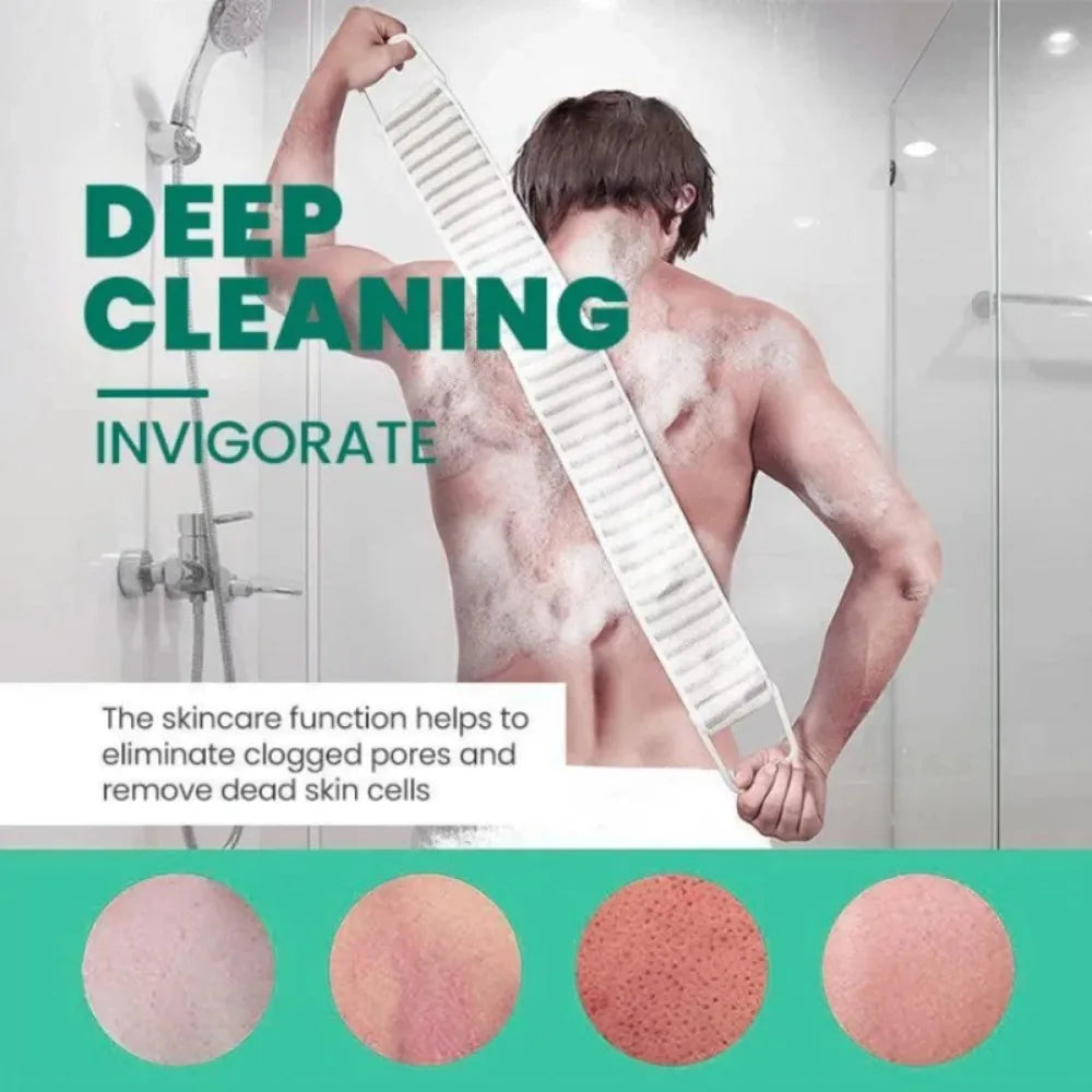 Exfoliating Back Scrubber, Long Handle Bath Scrub Strap for Shower, Double-Sided Body Washcloth for Deep Cleansing Hand Towel Oasis Select