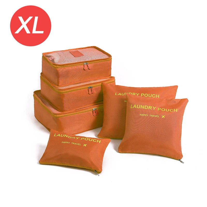 6PCS Large Travel Organizer Set Portable Luggage Storage Bags for Clothes Shoes Makeup Suitcase Packing Cubes for Travel Use Oasis Select XL-Orange