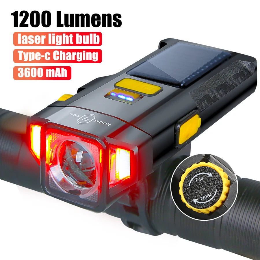 Solar USB Rechargeable Bike Light 1200LM – MTB & Road Front Lamp