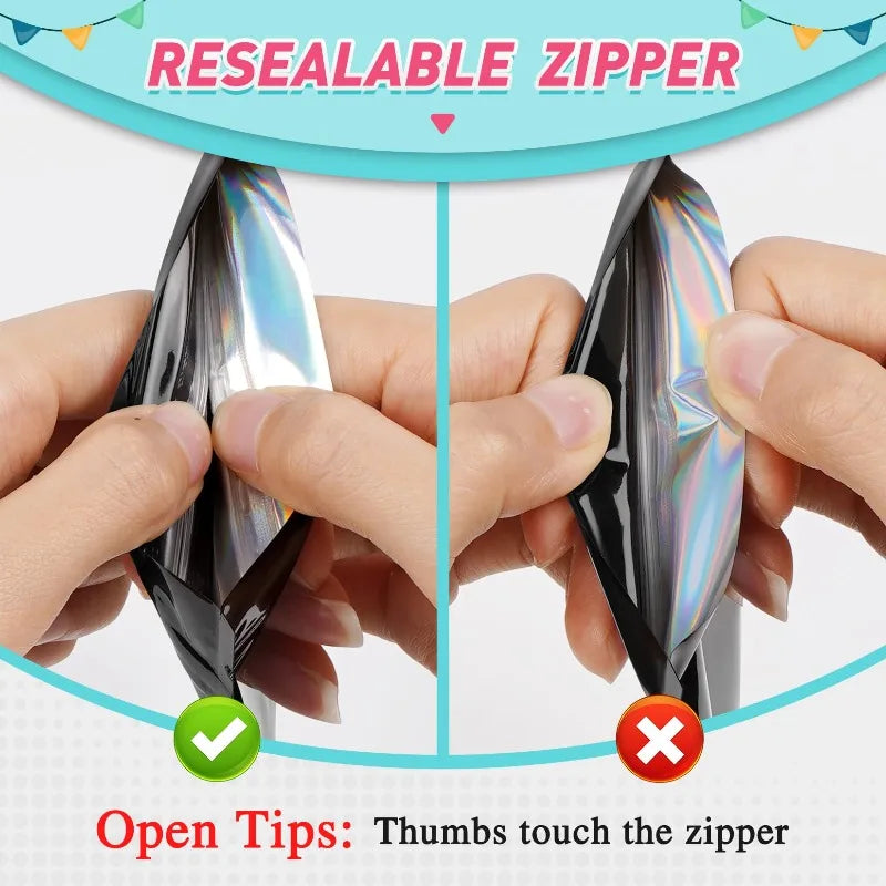 500Pcs Holographic Ziplock Bags Plastic Laser Iridescent Zip Bags for Manicure Eyelash Display Earrings Ring Jewelry Storage Bag Oasis Select