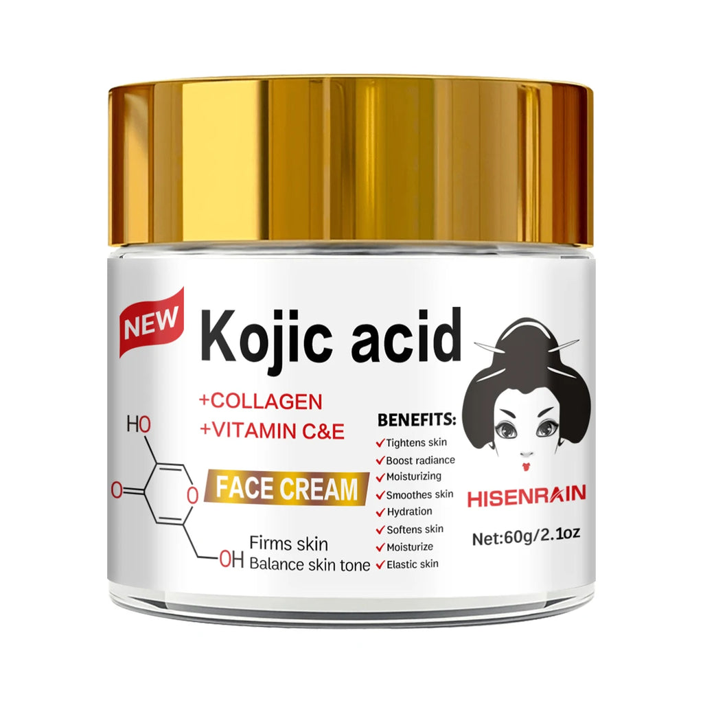 HISENRAIN Kojic Acid Cream - Brightening Glass Jar Face Moisturizer, Anti Dark Spots, Skin Whitening & Anti-Aging, for All Skin Oasis Select 60g