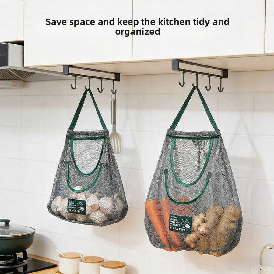 Washable Hanging Mesh Produce Sack Reusable Kitchen Hanging Organizer Lightweight Veggie Storage Pouch for Ginger FreshFarm Food Oasis Select