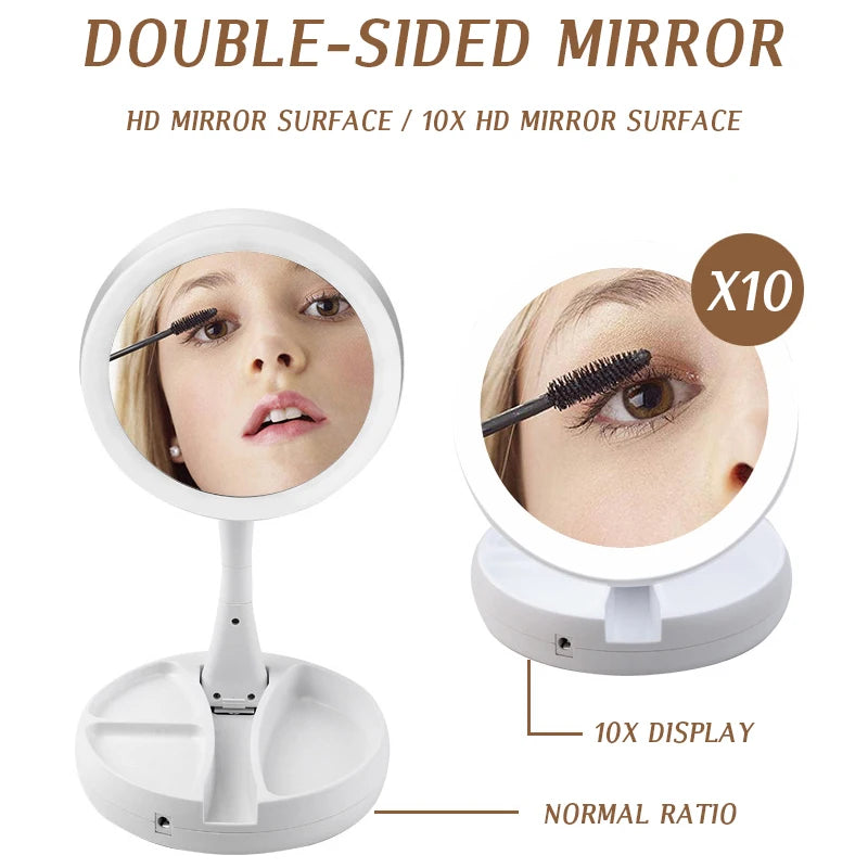 LED Makeup Mirror 10X Magnifying Foldable Travel Mirror Lights Lighted Makeup Mirror Oasis Select