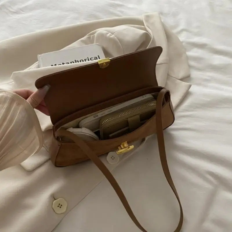 Minimalist Faux Suede Armpit Bag – Slim Shoulder Handbag