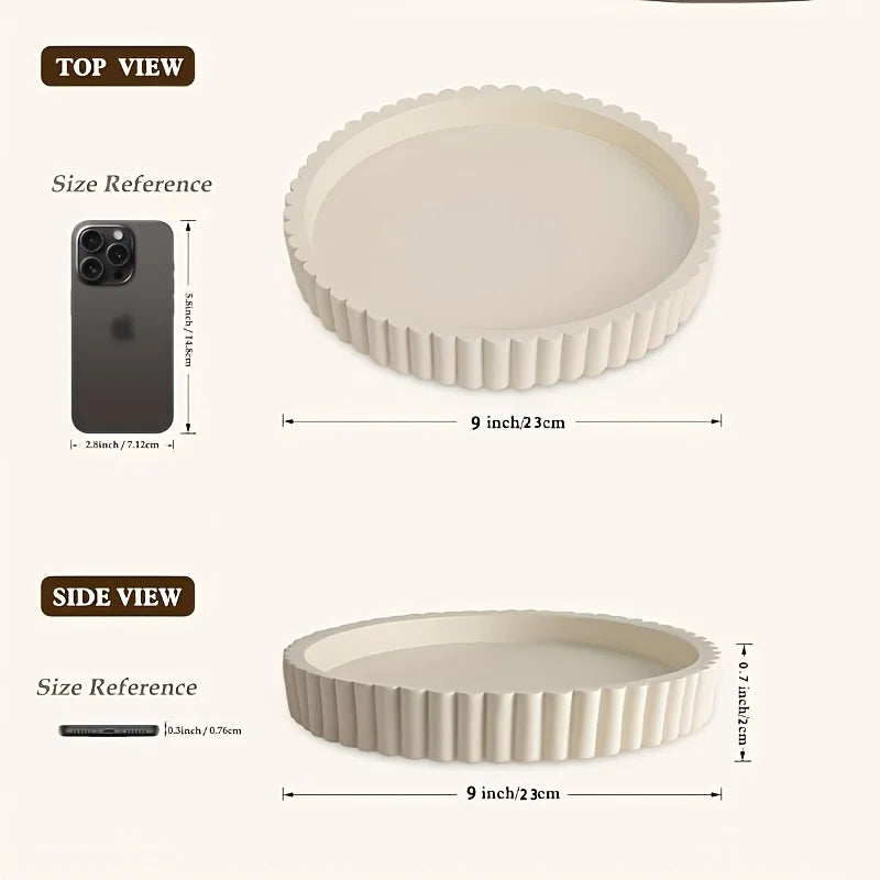 White Round Coffee Table Tray Modern Wave Shaped Decorative Tray Multipurpose Tray for Home Living Room Kitchen Bathroom Oasis Select White