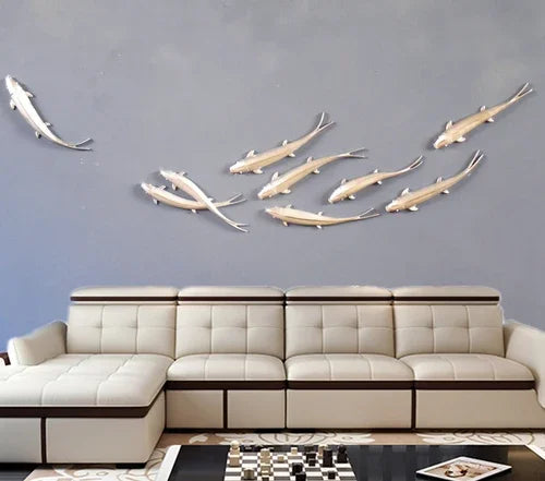 Living Room Background Wall Creative Decoration Wall Hanging Dining Room Wall Decoration Hanging Fish Oasis Select Indoor silver 9 fish