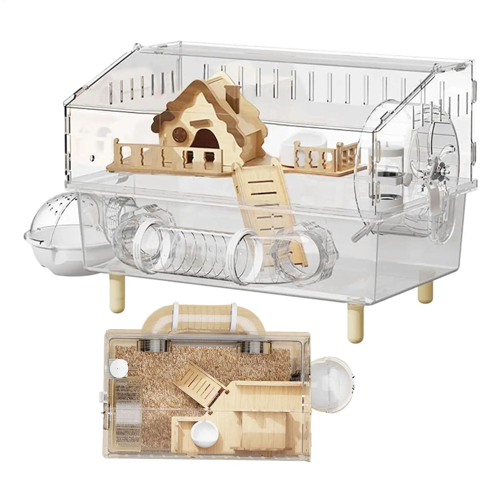 2-Layer Clear Acrylic Pet Habitats Hamster Cage Hamster Enclosure | for Indoor Outdoor Home Yard Breeding Observation Pet Shop Oasis Select