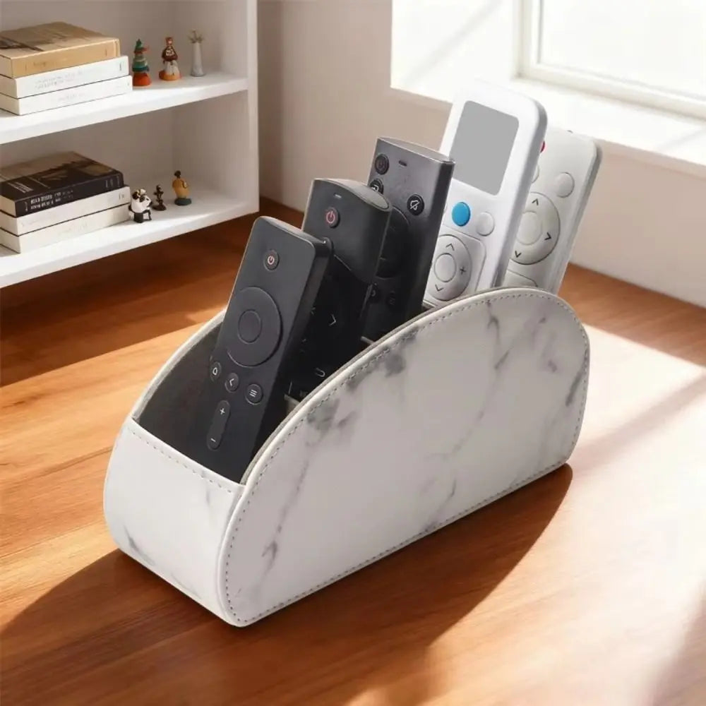 PU Leather Remote Control Holder Modern Universal Desktop Storage Box Cable Management Multi-Device Remote Control Organizer Oasis Select