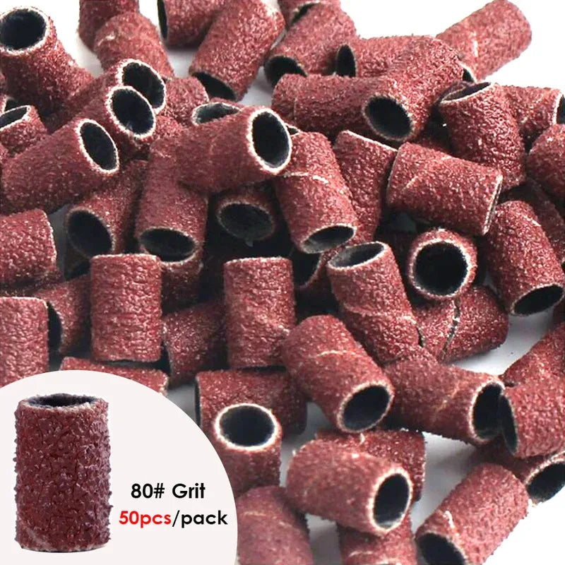 50-300pcs Sanding Cap Bands For Electric Manicure Machine 180/120/80Grit Nail Drill Grinding Bit Files Pedicure Tool Set BEND261 Oasis Select
