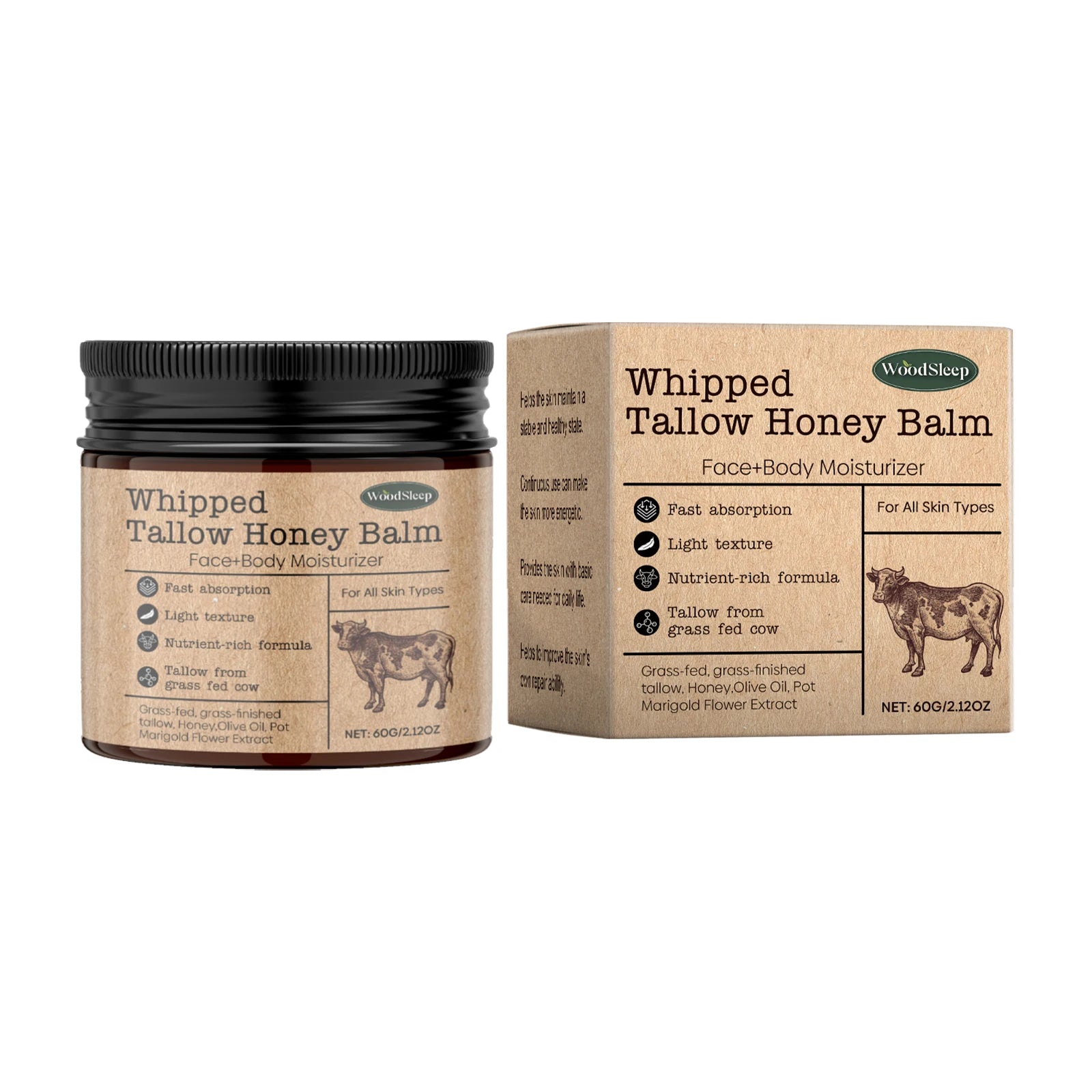 WOODSLEEP Grass-Fed Tallow Body Cream – Brightening Moisturizer Body Moisturizer Cream Oasis Select 60g boxed
