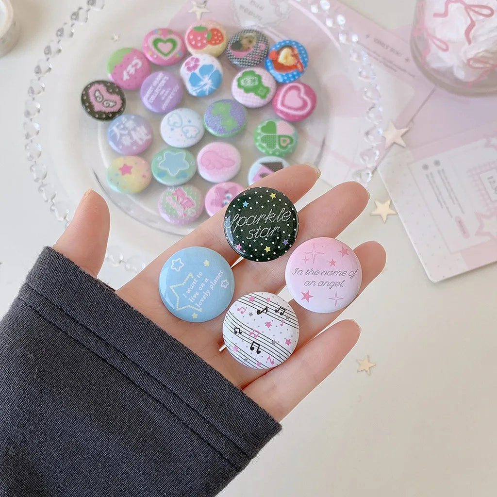 6Pcs/Set Kawaii Ins Style Mini Badge Pins Cute Printed Round Brooch for Backpack Clothing Hat DIY Decoration Stationery Gifts Oasis Select