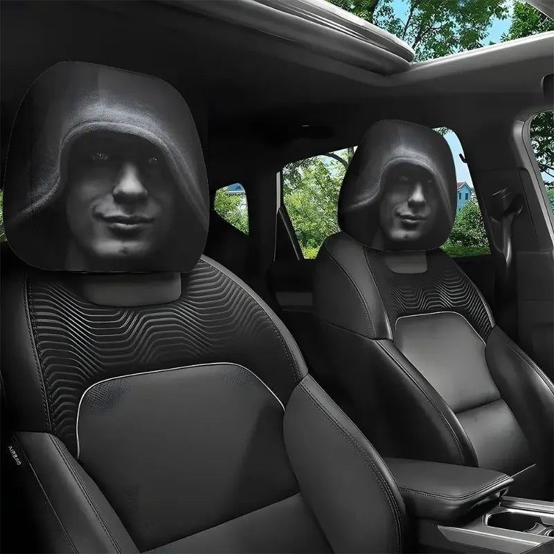 Fun Hooded Figure Printed Car Headrest Covers Funny Creative Auto Seat Neck Protector Pair For Vehicle Interior Decor Novelty Oasis Select