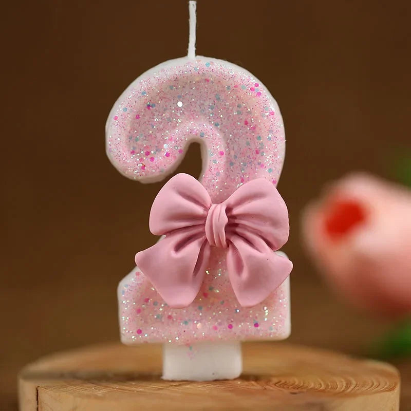 Cute Pink Bow 3D Number Cake Candles for Birthday Party Decorations Birthday Decoration Cake Decorating Tools Oasis Select 2