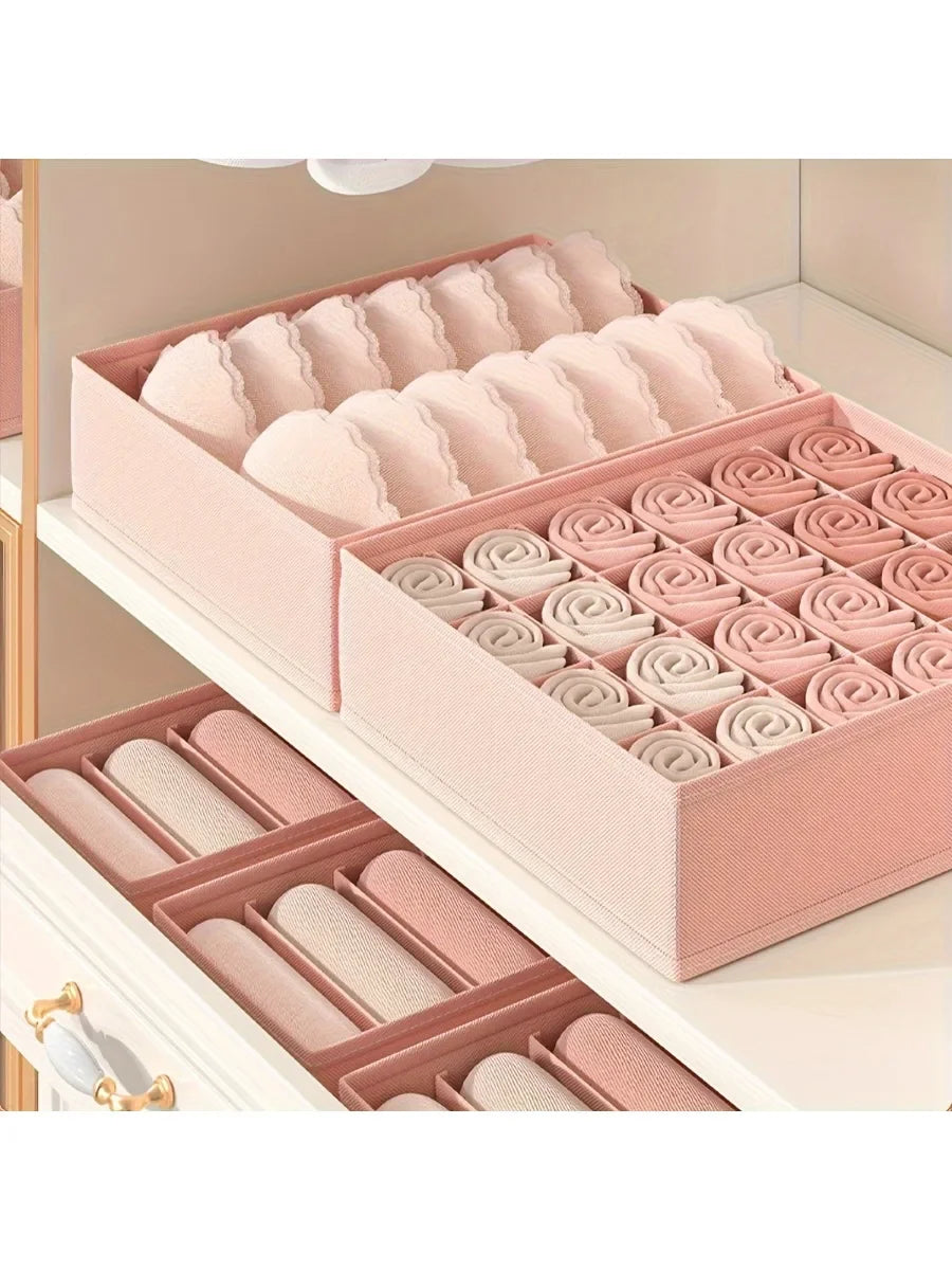 3pcs Space Saving Underwear Organizer, Multi-Compartment Drawer Storage Box for Bras/Panties/Socks, Bedroom Closet Organizer Oasis Select 3pcs pink
