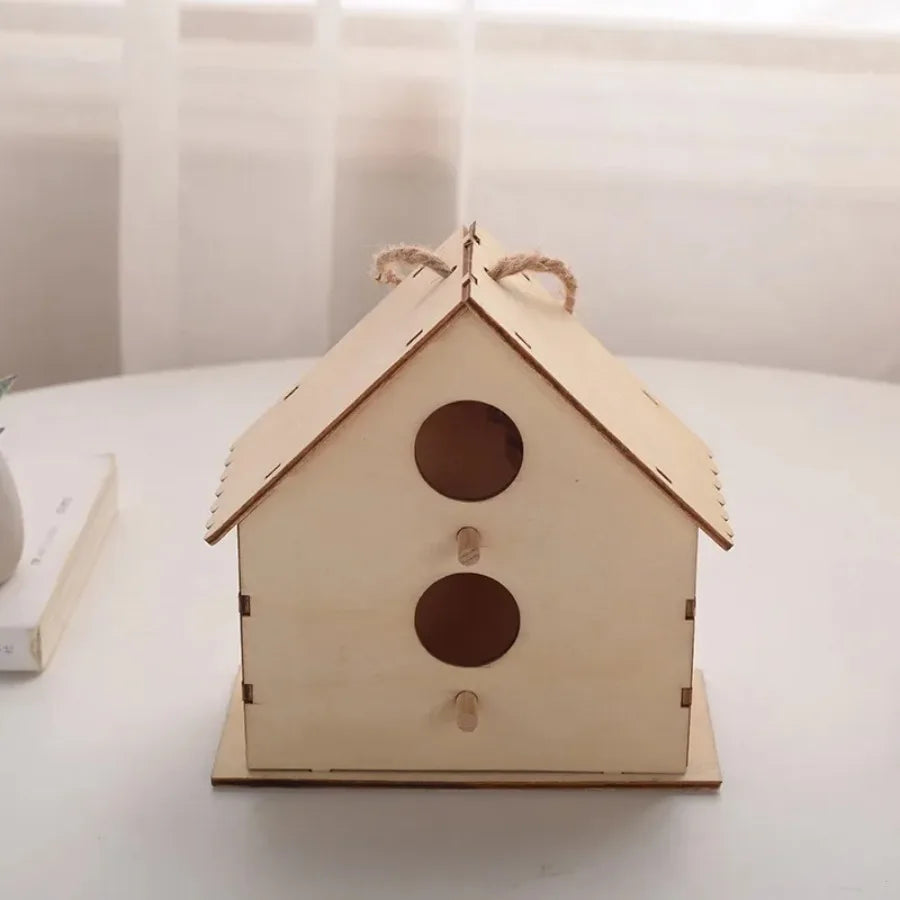 Wooden Mini Miniature Doll House DIY Small House Kit Accessory Pet Supplies Hanging Birdhouse Hideouts for Outside Balcony Oasis Select Style1