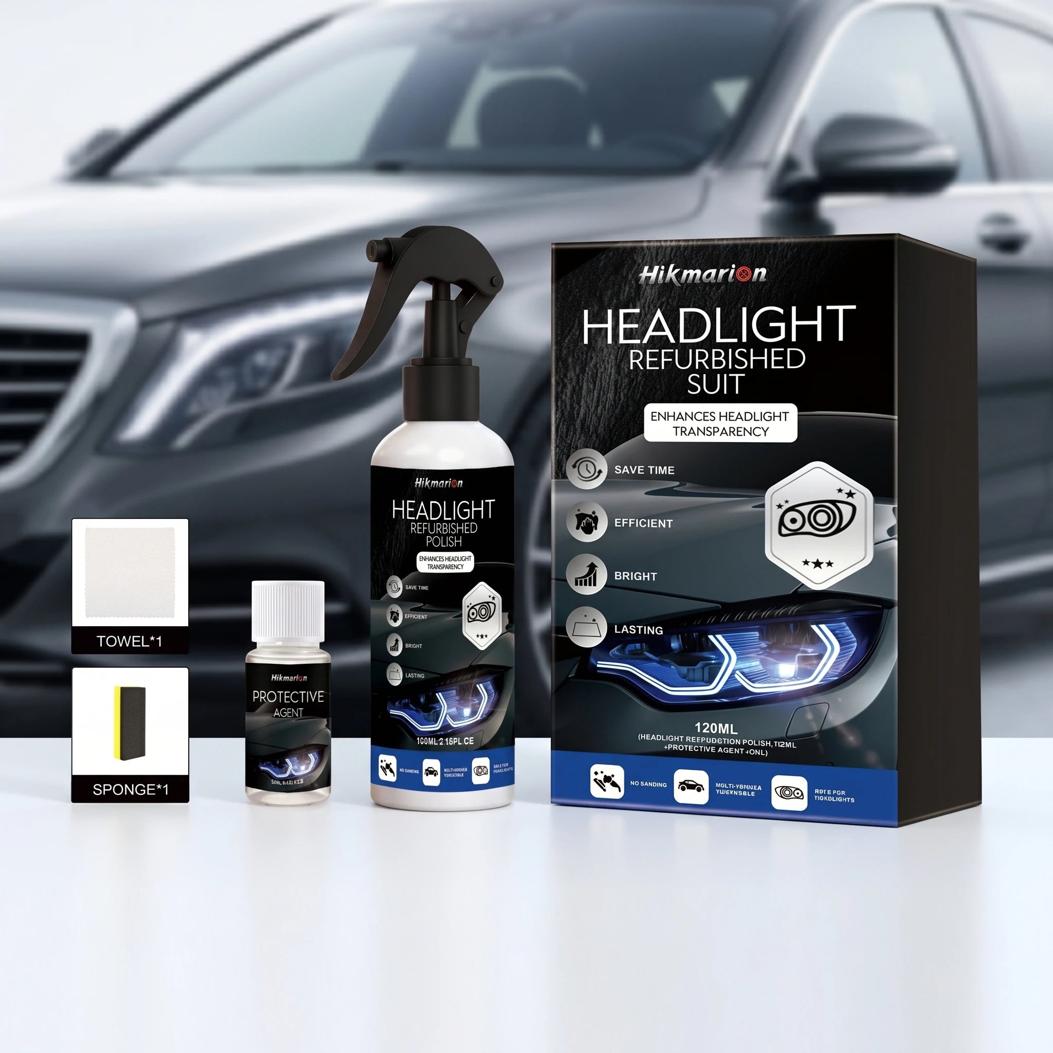 Car Headlight Restoration Kit Scratch Remove Oxidation and Yellowing Restore Clarity Brightness No-Sanding Headlight Polish Oasis Select