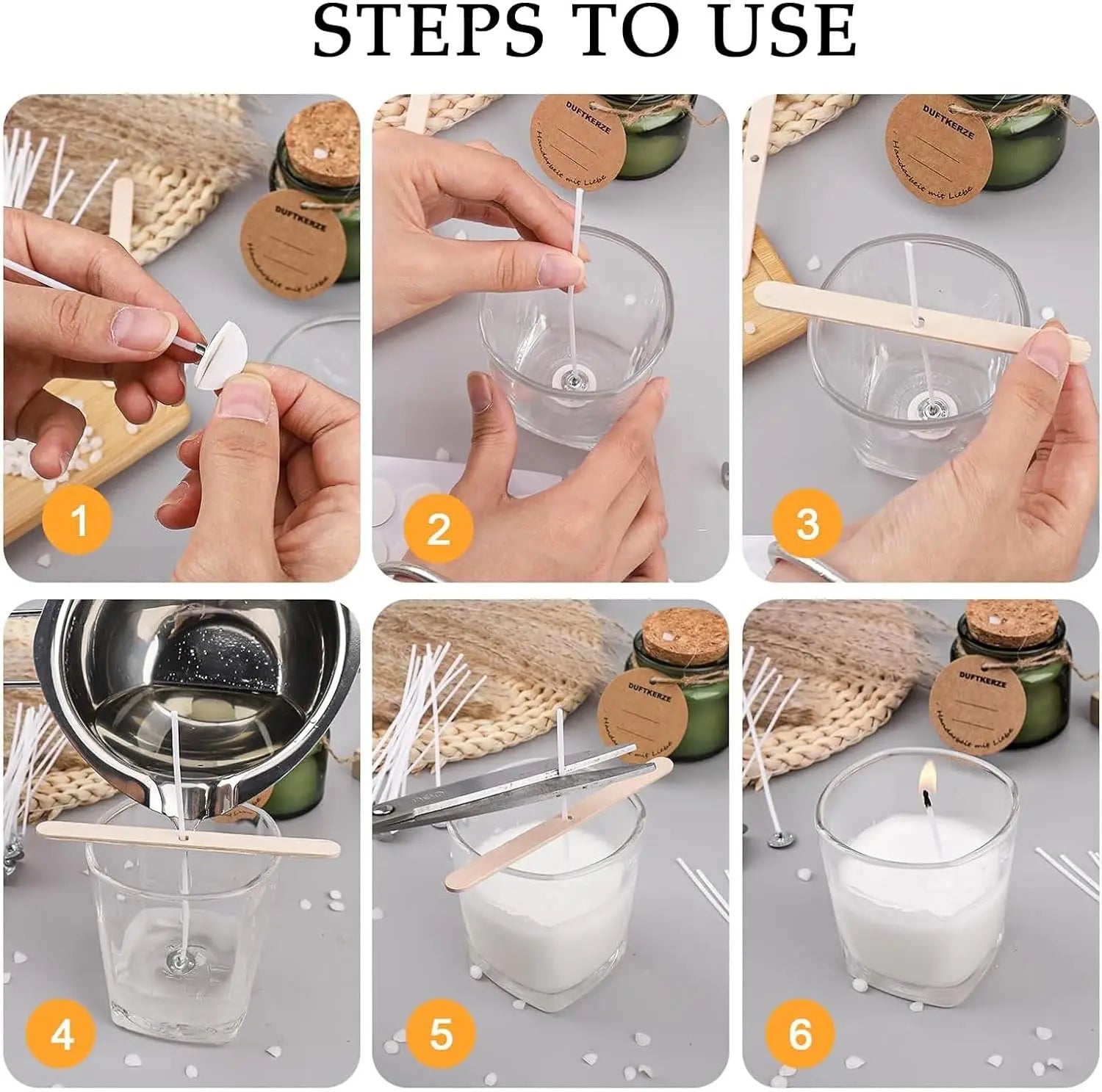 Candle Wicks for Making Candles, 50 Pcs 15cm Candle Wick with 60 Pcs Candle Wick Stickers for Making DIY Candles Oasis Select