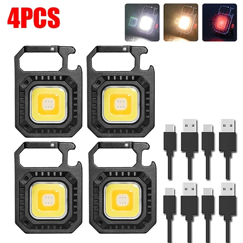 30PCS Mini LED Keychain Flashlight Multifunctional Portable Pocket COB Camping Light USB Charging Work Lights Fishing Lanterna Oasis Select 4PCS
