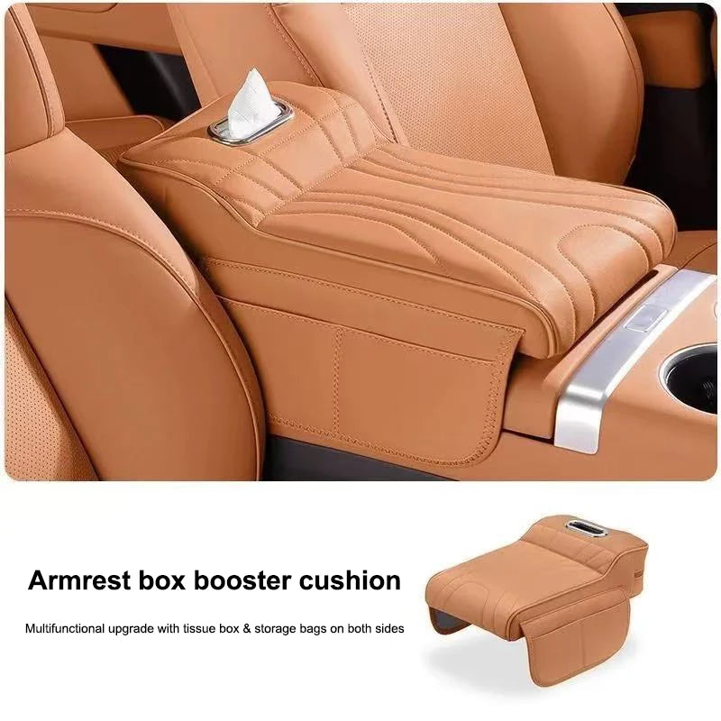 Enhanced Car Armrest Cushion with Tissue Box: Thicker Side Extension Pad for Console Oasis Select A4