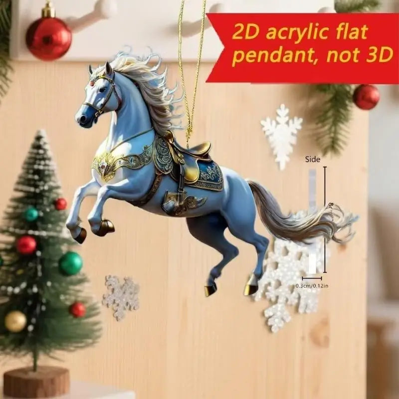 Exquisite 2D Acrylic Horse Car Rearview Mirror Pendant Backpack Charm Christmas Tree Ornament Party New Year Hanging Decoration Oasis Select A12