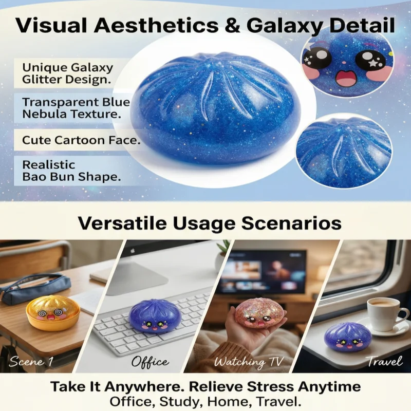 Colorful Steamed Bun Squeeze Toy Squishy toy Slow Rebound Soft Pinch Relieve stress improve focus Decompression Party Gifts Oasis Select