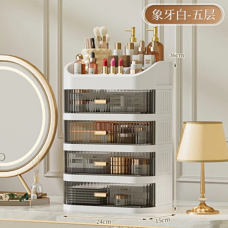 Cosmetic storage box with drawers, plastic dressing table storage cabinet, transparent desktop organiser Oasis Select White 5 layers
