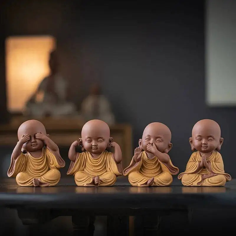 Purple Clay Little Monks Figurines Zen Tea Room Counter Desktop Tea Play Decorations Чаепитие Oasis Select