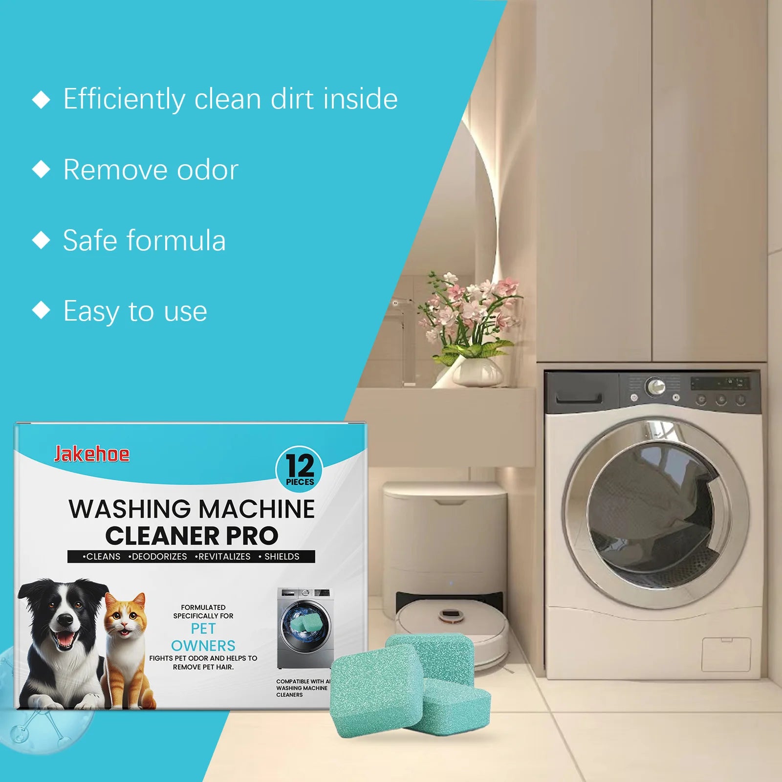 Washing Machine Cleaner for Pet Owners Eliminating Pet Odors Remove Pet Hair Cleaning Washing Machine Slots Cleaning Agent 12PCS Oasis Select