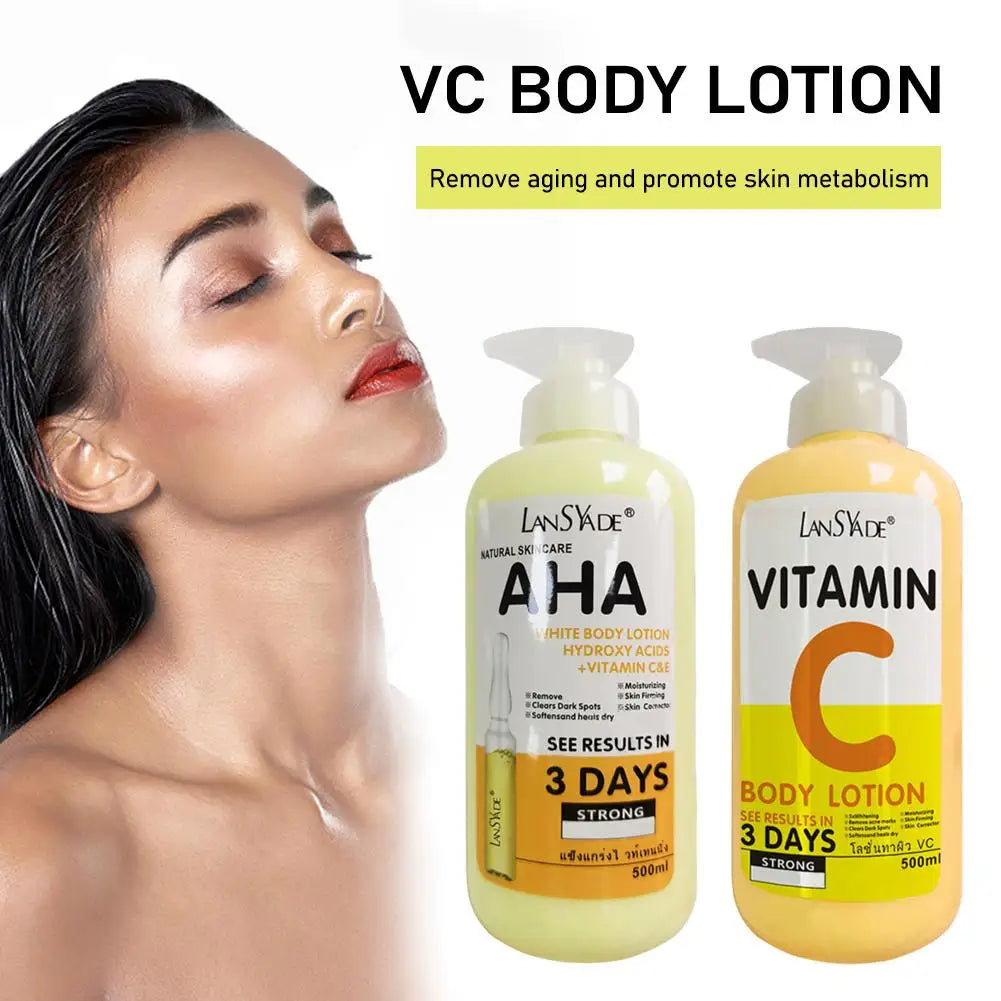 500ml Vitamin C Body Cream Whitening Hydroxy Acids VE Remove Acne Marks Deep Moisturizing Lightening Body Lotion Skin Care Oasis Select