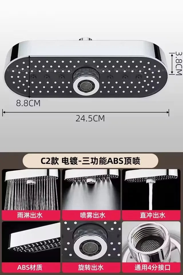 New 1pc 19 Inch High Pressure 3 Mode Rainfall Luxury Bathroom Shower Head Adjustable Anti-Clogging Silicone Nozzles Water Saving Oasis Select 25cm Silver Shower
