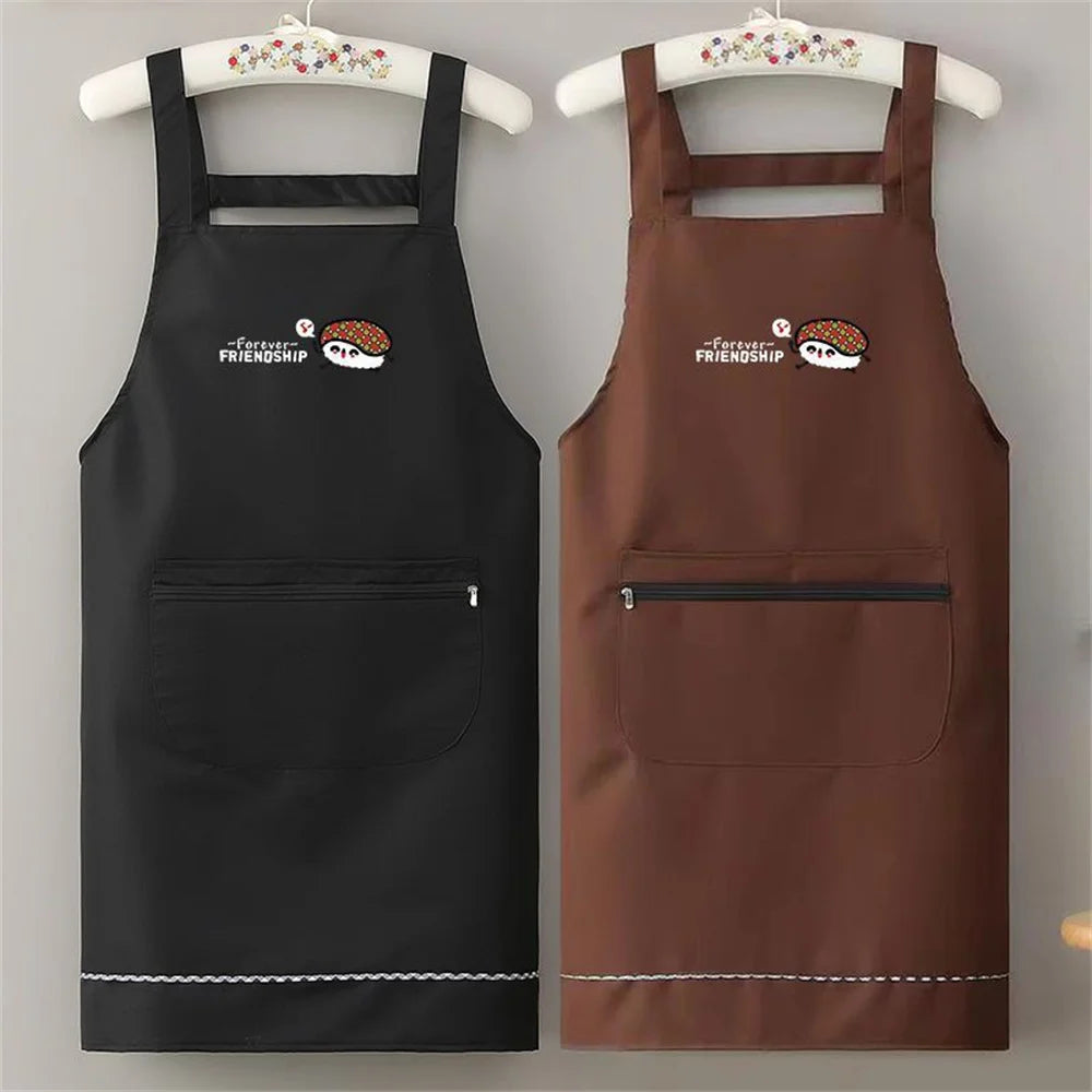 Waterproof Anti-Oil Kitchen Apron with Zipper Pocket | PVC