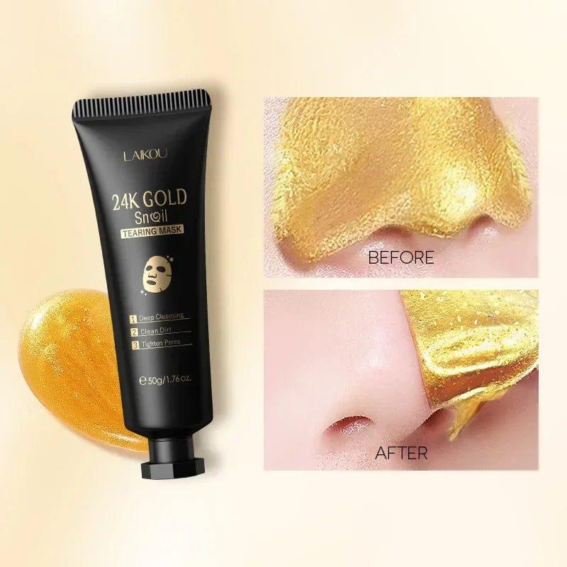 LAIKOU 24K Gold Snail Peel Off Mask Pore Cleaner Blackhead & Dirt Remover Facial Brightening Skin Care 50g Oasis Select