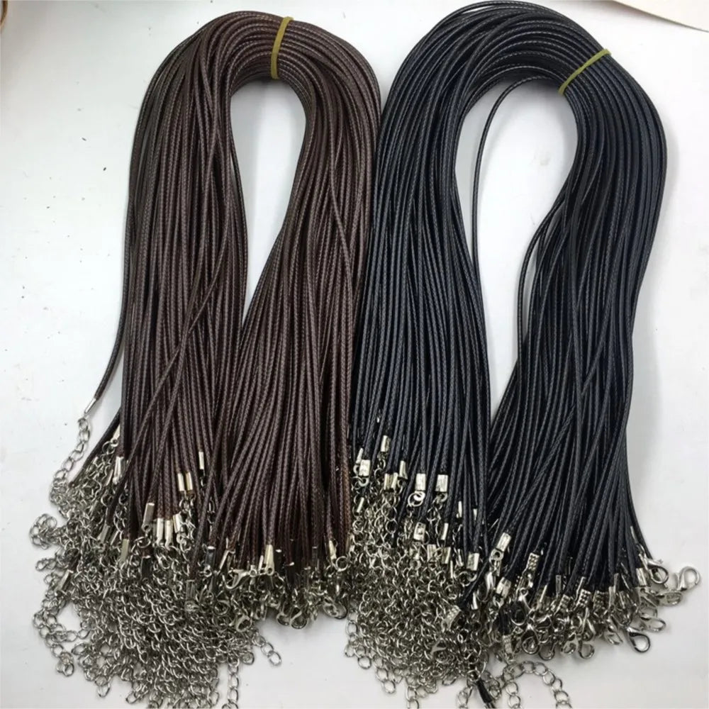 20pcs 45cm Brown Waxed Necklace Cord with Bronze Chain Lobster Clasp for DIY Bracelet Pendants Jewelry Making Beading Supply Oasis Select