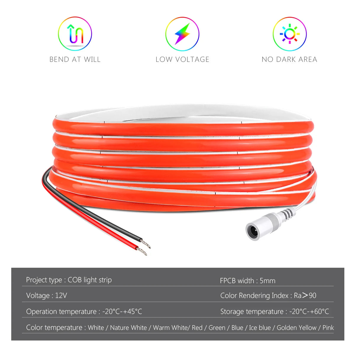 COB LED Strip Light Flexible Lamp Tape Neon Light 12V High Bright Kitchen Cabinet TV Desktop Screen BackLight Car Room Decor ﻿ Oasis Select