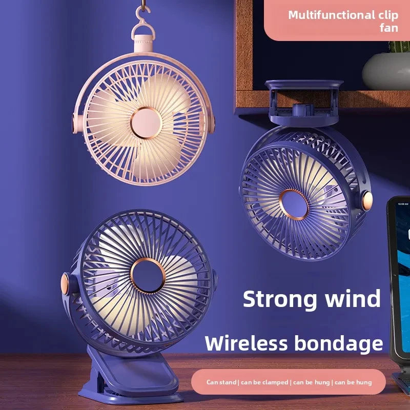 4 in 1 USB Rechargeable Fan with LED Night Light 5 Speed 720° Adjustable Low Noise Mini Desk Clip Fan For Home Office Camping Oasis Select