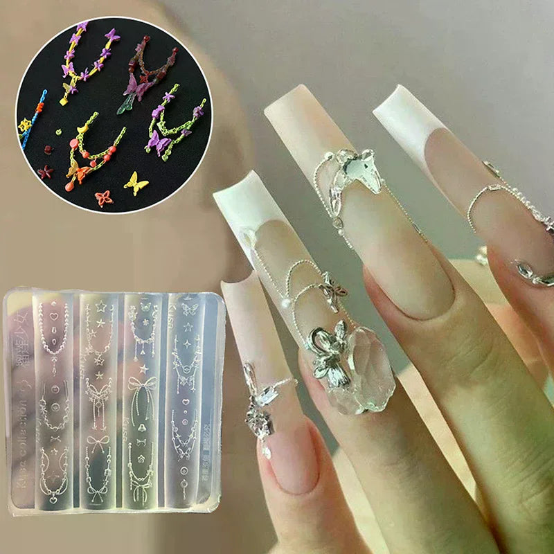 Cartoon Silicone Nail Bead Chains Carving Bow Mold Nail Decorations Nails DIY Design Stereoscopic Stamping Plate Manicure Tools Oasis Select