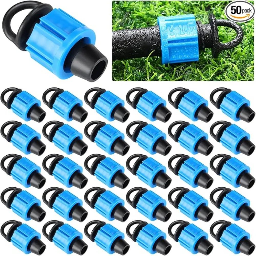 50pcs 16mm Drip Tape Valve Micro Irrigation Watering Save Labyrinth Type Joints Valve Connect to Hose Oasis Select
