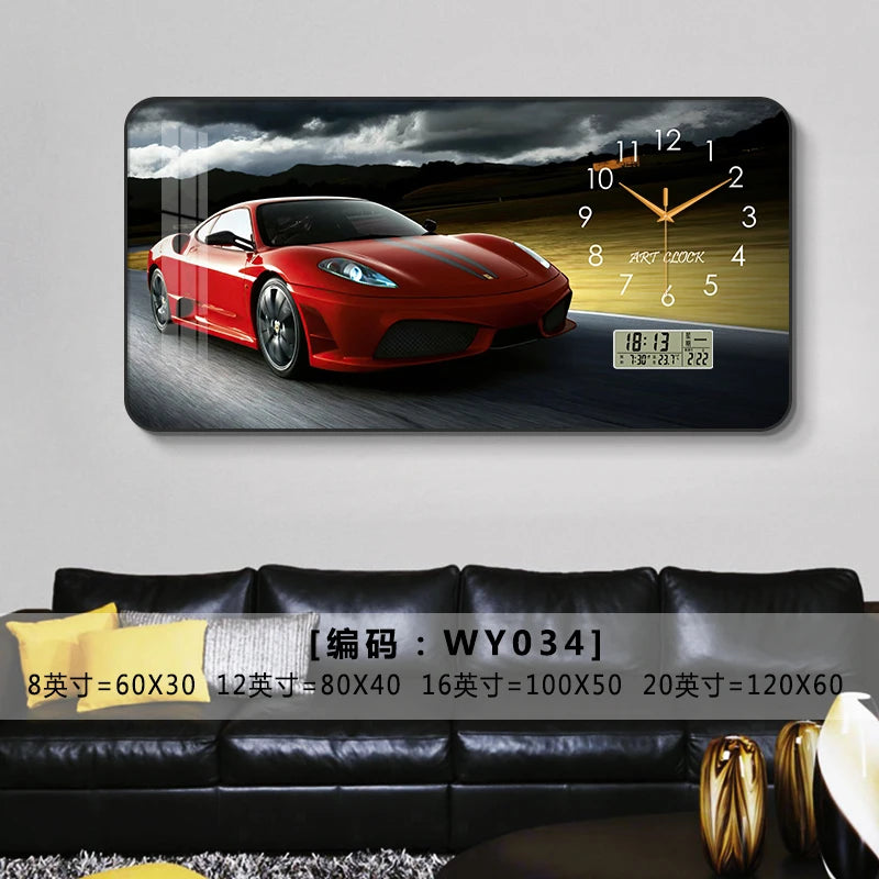 Car Clock Living Room Creative E-sports Room Silent Clock Auto Repair Beauty Shop Personality Art Decorative Painting Wall Clock Oasis Select WY034 80cm x 40cm