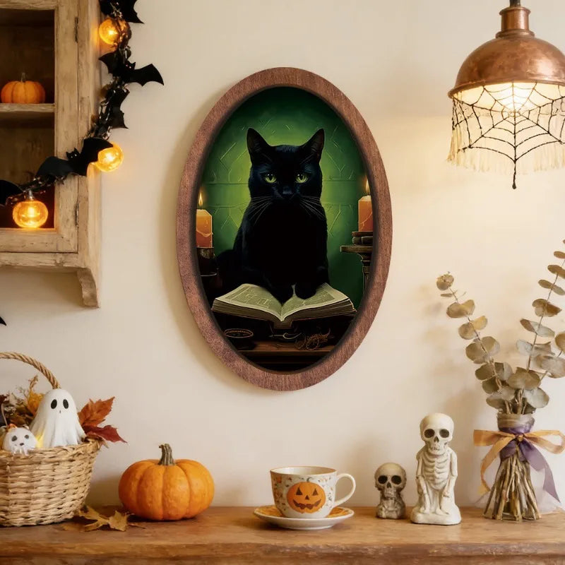 Halloween Ghost Wooden Photo Frame Painting Retro 3D Hanging Plaque Festival Decor Wall Sticker for Home Party Wall Decor Oasis Select