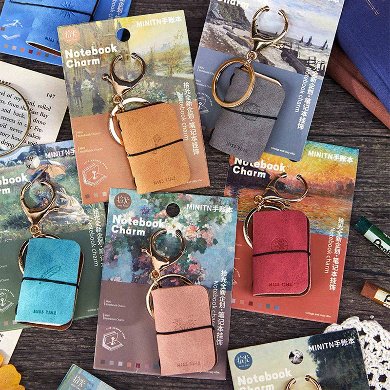 PU Keychain Soft Leather Mini Portable Diary Backpack Charm Notebook Literary Style Storage Accessory Oasis Select