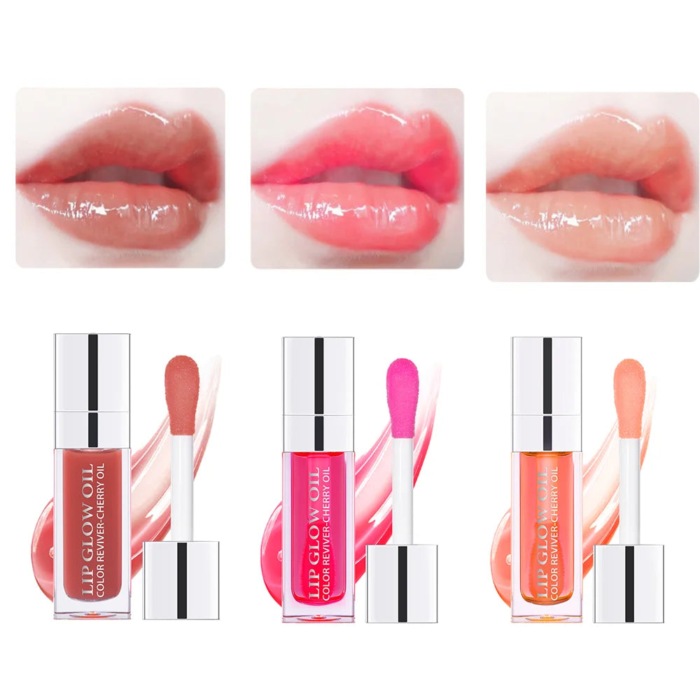 3pcs/set Lip Glaze Mirror Water Long-lasting Waterproof Crystal Jelly Oil Lip Tint Moisturizing Non-stick Cup Lip Glow Oil Care Oasis Select 3colors